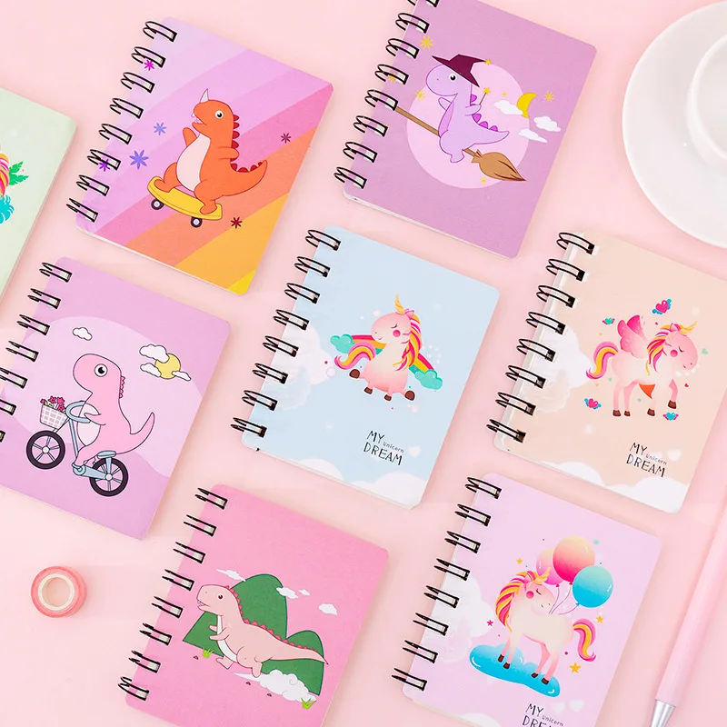 Cute Notebook Cute Cartoon Magic Dinosaur Side Flip Coil Book Student Mini Portable A7 Notebook Pocket Notepad notebook pen portable resin pen holder cute shapes for desktop organization dinosaur dolphin penguin cat dog rabbit ideal student