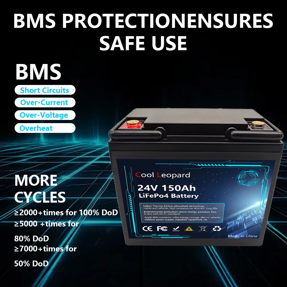 LiFePO4 32700 Battery 24V 150AH Built-in 120A BMS RV Rechargeable Lithium Iron Phosphate Solar Marine Overland Off-Grid Battery