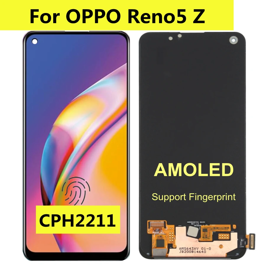 

6.43" AMOLED For Oppo Reno5 Z LCD Display Touch Screen Digitizer Assembly for Reno5 Z 5Z CPH2211 LCD Replacement