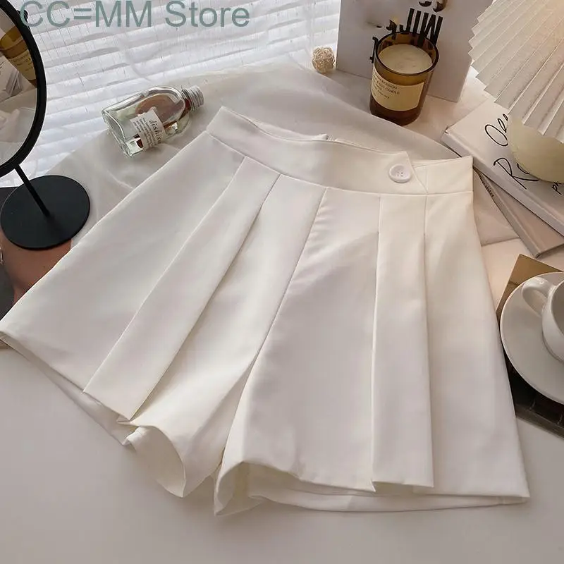 New Elegant Suits Shorts for Women High Waisted Solid Folds Chic Shorts Summer Korean Office Ladies Casual Shorts