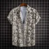 2025 Hawaiian Shirt Men Fashion Flower Geometric Printed Blouse Single-breasted Beach Short SleeveTops Men's Holiday Clothing 1