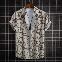 2025 Hawaiian Shirt Men Fashion Flower Geometric Printed Blouse Single-breasted Beach Short SleeveTops Men's Holiday Clothing 1