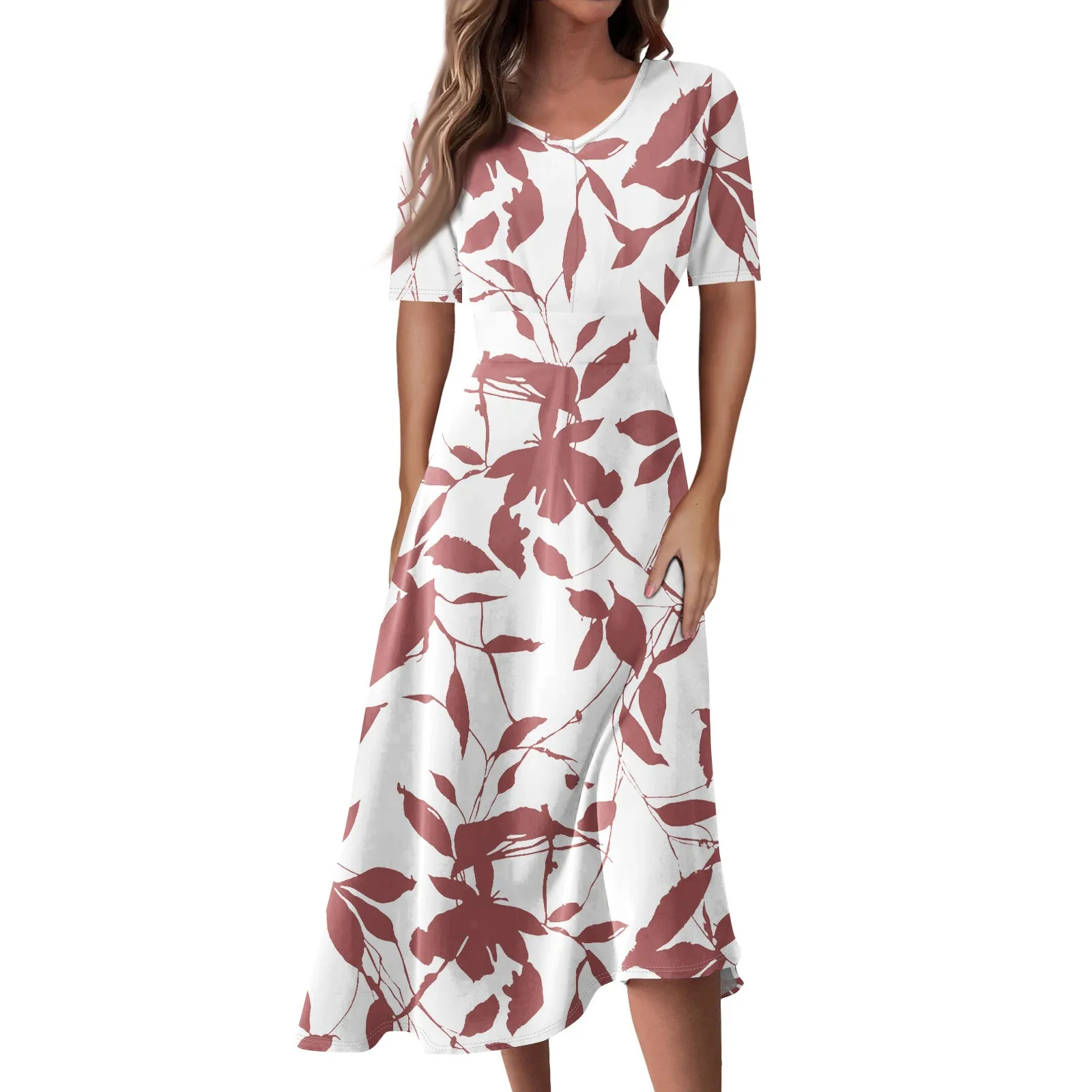 

Ladies Casual Fashion Round Neck Sleeveless Floral Print Irregular Hem Midi Dress платье женское vestidos verano moda 2024 #