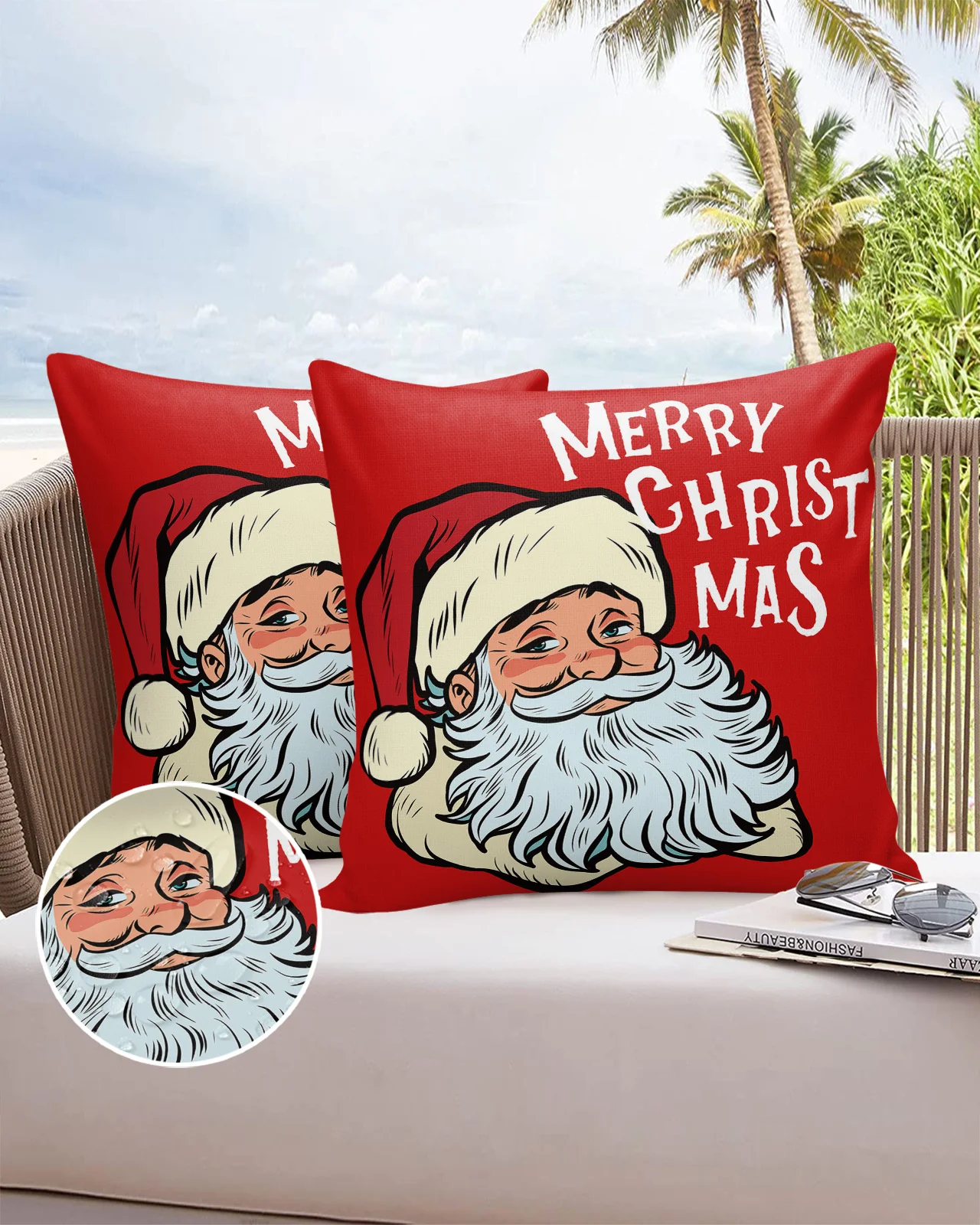 

2/4PCS Christmas Santa Claus Red Waterproof Decorative Sofa Throw Pillow Cover Case Garden Patio Cushion Covers