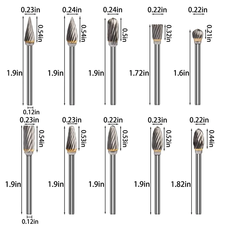 Cemented Carbide Rotary Burr Set - 10 Pcs 1/8 Inch Shank, 1/4 Inch Head Length For Metal Carving, Woodworking,Drilling best router for woodworking