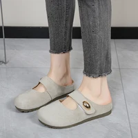 Mules Mary Jane en daim pour femmes, livraison gratuite, sabots plats décontractés sans talon, pantoufles confortables à enfiler, chaussures quotidiennes rétro minimalistes 5