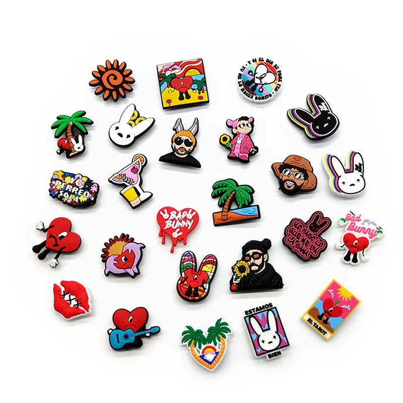 1pcs PVC Bad Bunny Shoe Charms Heart Decorations for Clog Shoe Beer Garden Sandal Accessories Fit Wristbands Wholesale