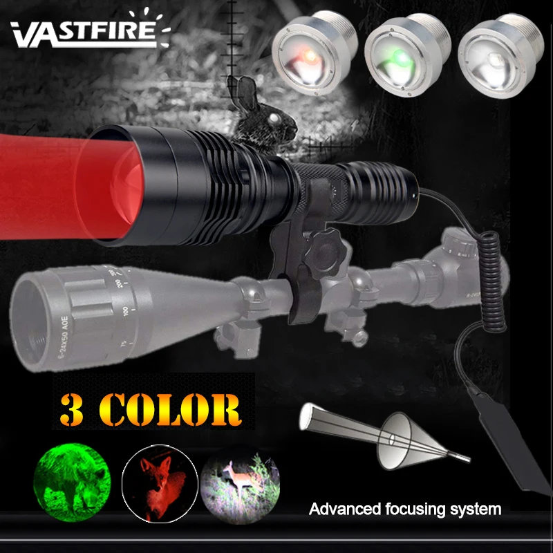 

C11 XPE Red Green White Predator FlashLight Tactical 1-Mode Zoom Scout Lamp Hunting Coyote Hog Varmint Rifle Scope Weapon light