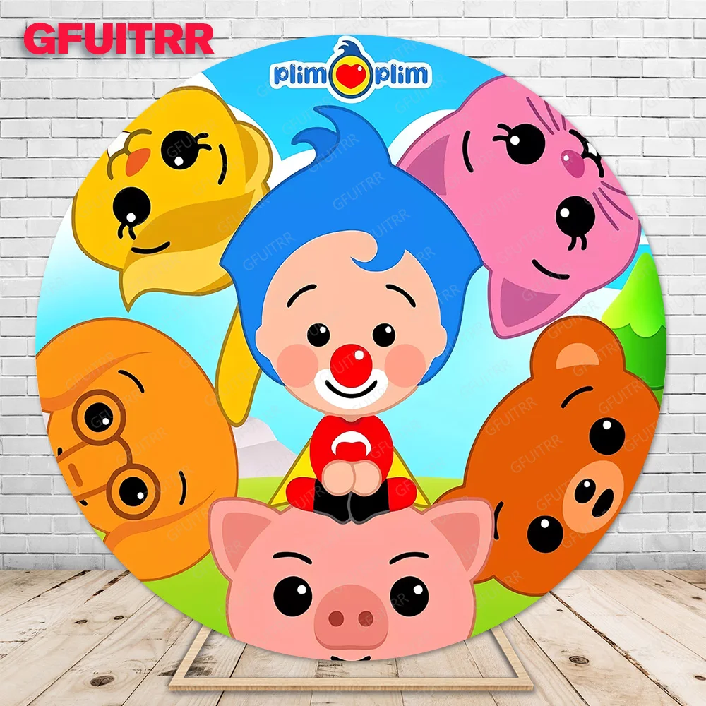 Gfuitrr Plim Plim 라운드 배경 어린이 생일 파티 서클 사진 배경 장식 베이비 샤워 사진 부스 소품