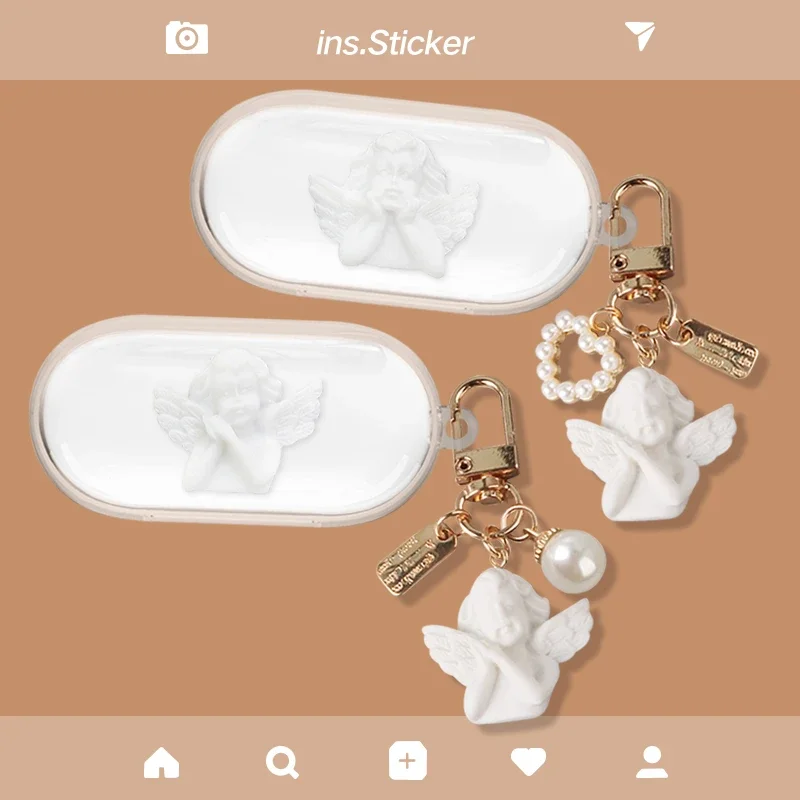 Per Oneplus Buds Z / Z2 Custodia Cute Angel & Portachiavi Auricolari Cover Trasparente In Silicone Fundas For One Plus Buds Z2