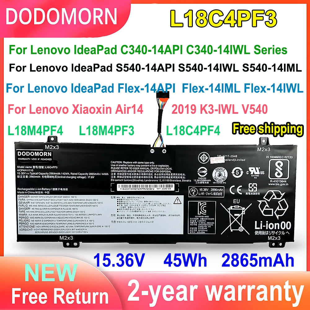 Bateria do Portátil para Lenovo Ideapad Lenovo Ideapad S54014iwl C340-14api C340-14iwl Flex-14api Xiaoxin Air142023 K3-iwl 2865mah L18c4pf3 Novo