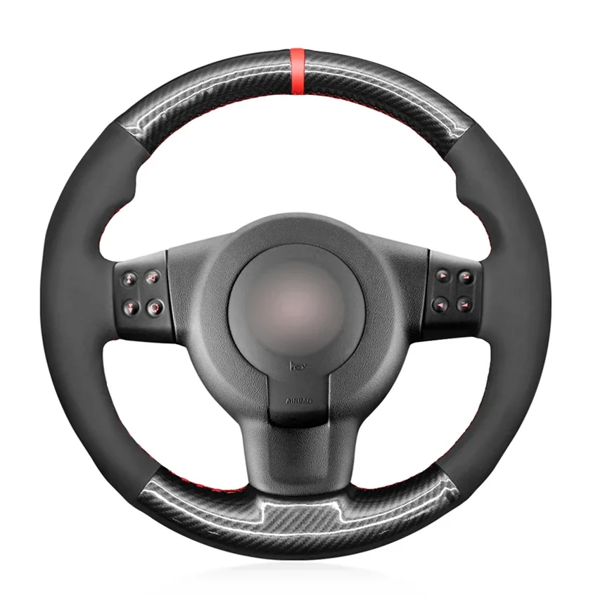 Black Faux Suede Carbon Fiber Soft Car Steering Wheel Cover For Seat Leon FR Cupra MK2 1P Ibiza FR 6L 2005 2006 2007 2008 2009