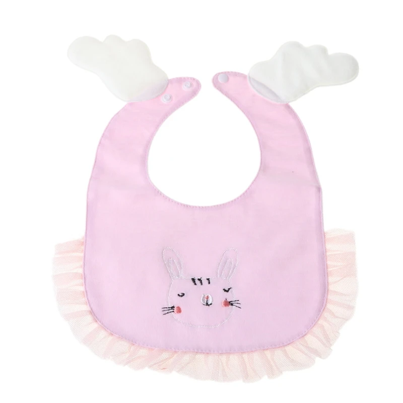 

2Pcs/Set Baby Waterproof Anti-dirty Cotton Bibs with Angel Wings Embroidery Lace Saliva Towel Infant Unisex Feeding Care Use