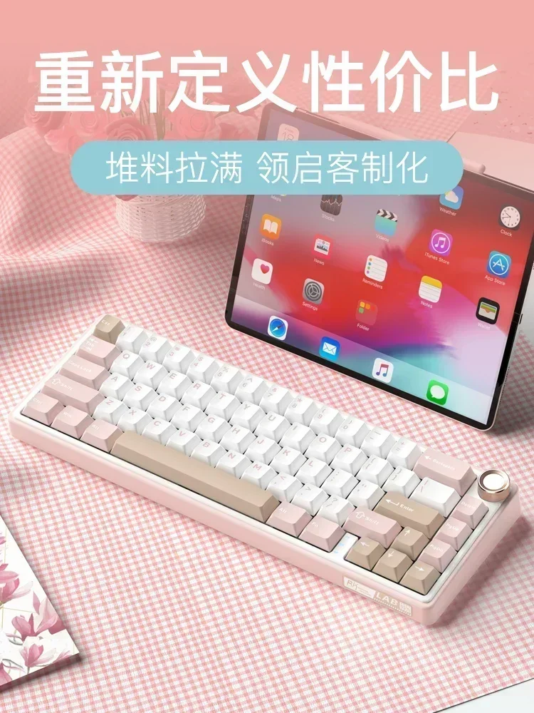 RGB 백라이트 키캡 PBT 기계식 키보드, 3 가지 모드, 2.4G 블루투스, 66 키, 핫 스왑 게이머 키보드 선물, RK R65