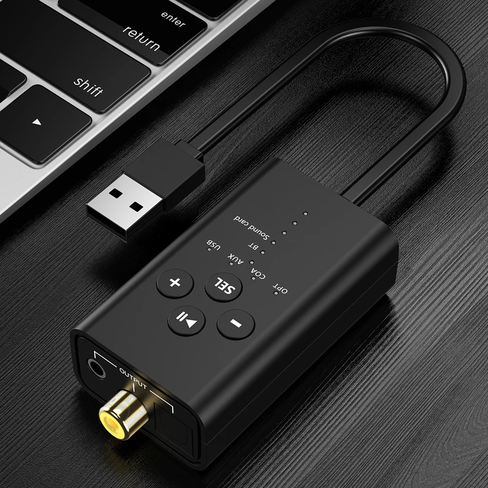 Bluetooth-Compatible 5.2 Stereo Audio Receiver with AUX, Optical, Coaxial, and USB Conversion