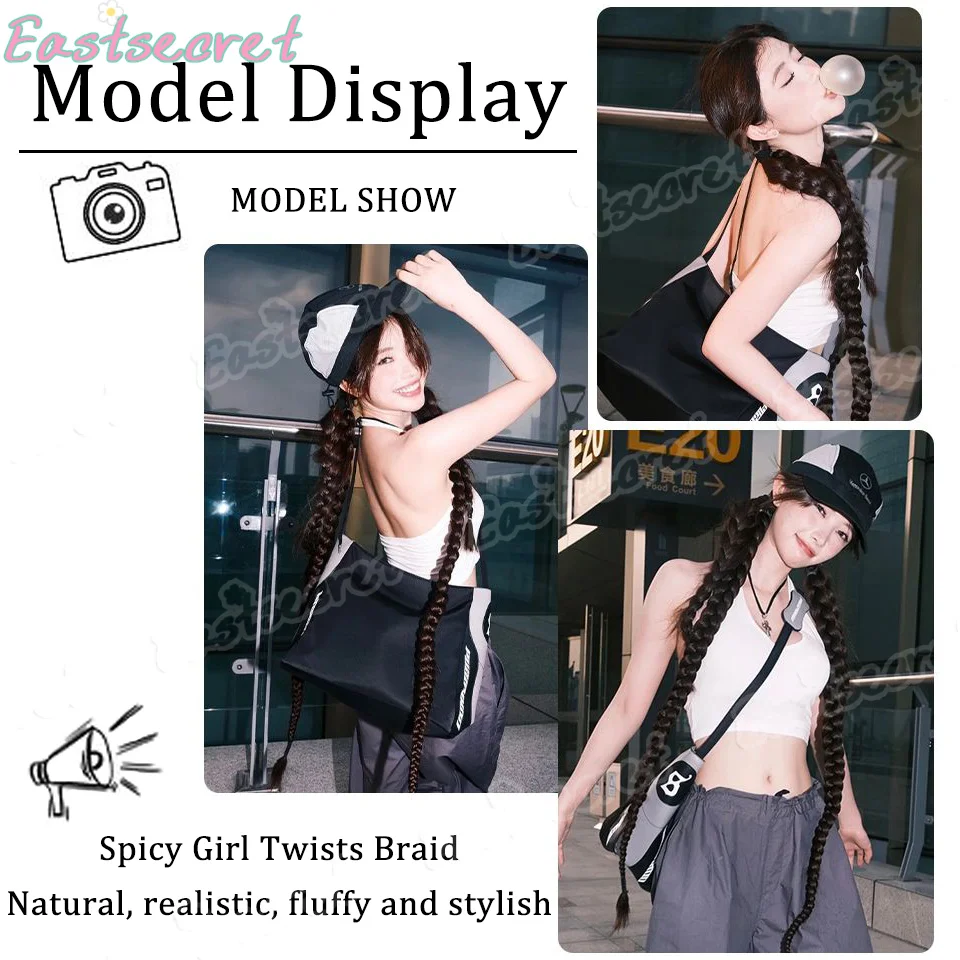 EAST 합성 롱 트위스트 브레이드 포니테일 연장 가발 (고무줄 포함) 39인치 여성용 데일리용 복싱 브레이드 헤어 익스텐션