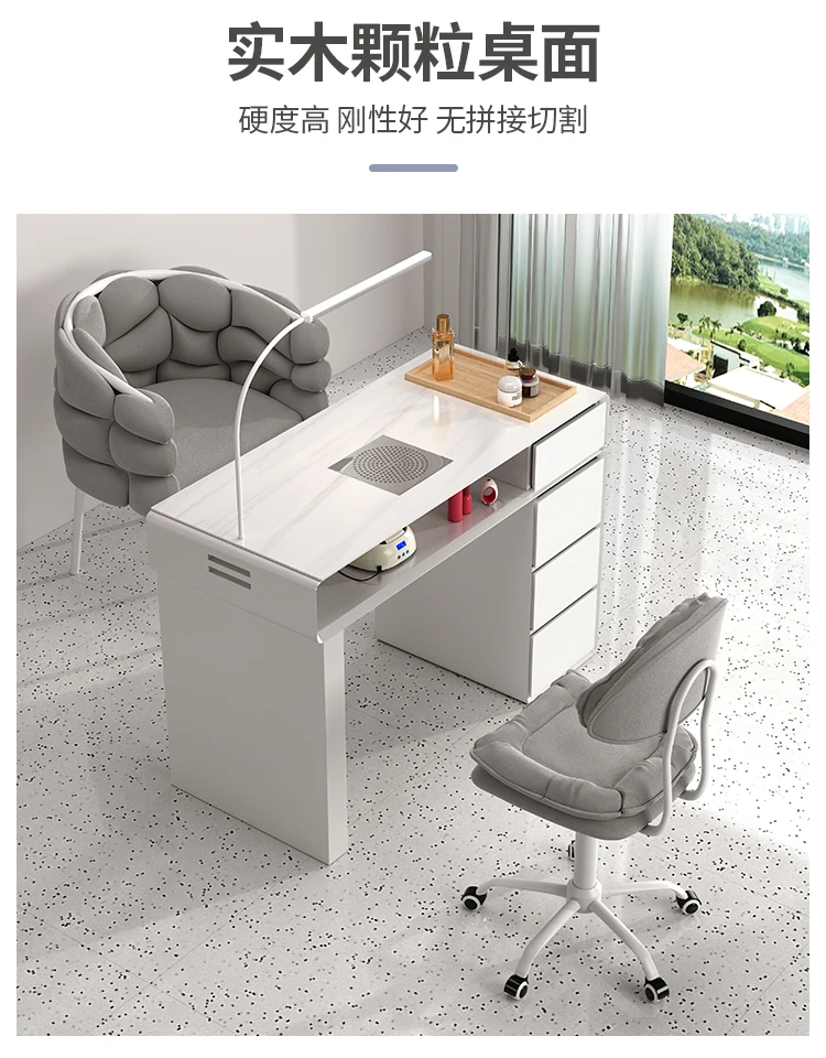 Luxury Classic Nail Table With Light Modern Marble Top Nordic Nail Desk European Aesthetic Table Manucure Nail Salon Furniture