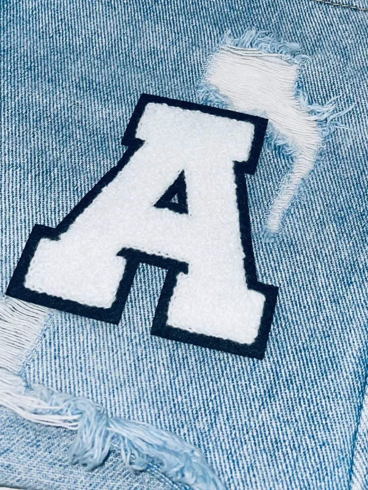 8cm Black & White Chenille Embroidered Letter Patches