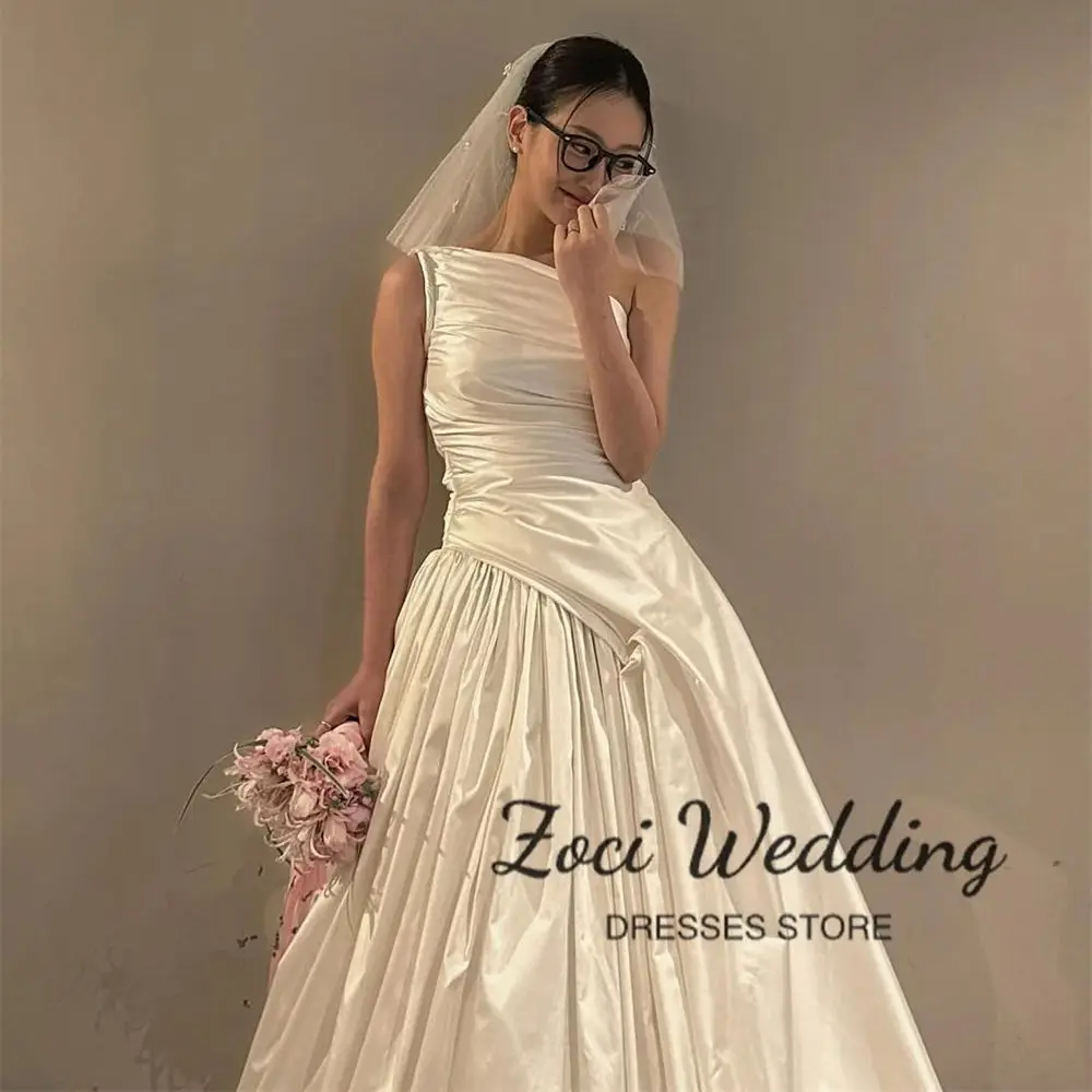Zoci One Shoulder Korea Wedding Dresses Customized A-line Bridal Gown Korea Photo Shoot Dresses Party Gown