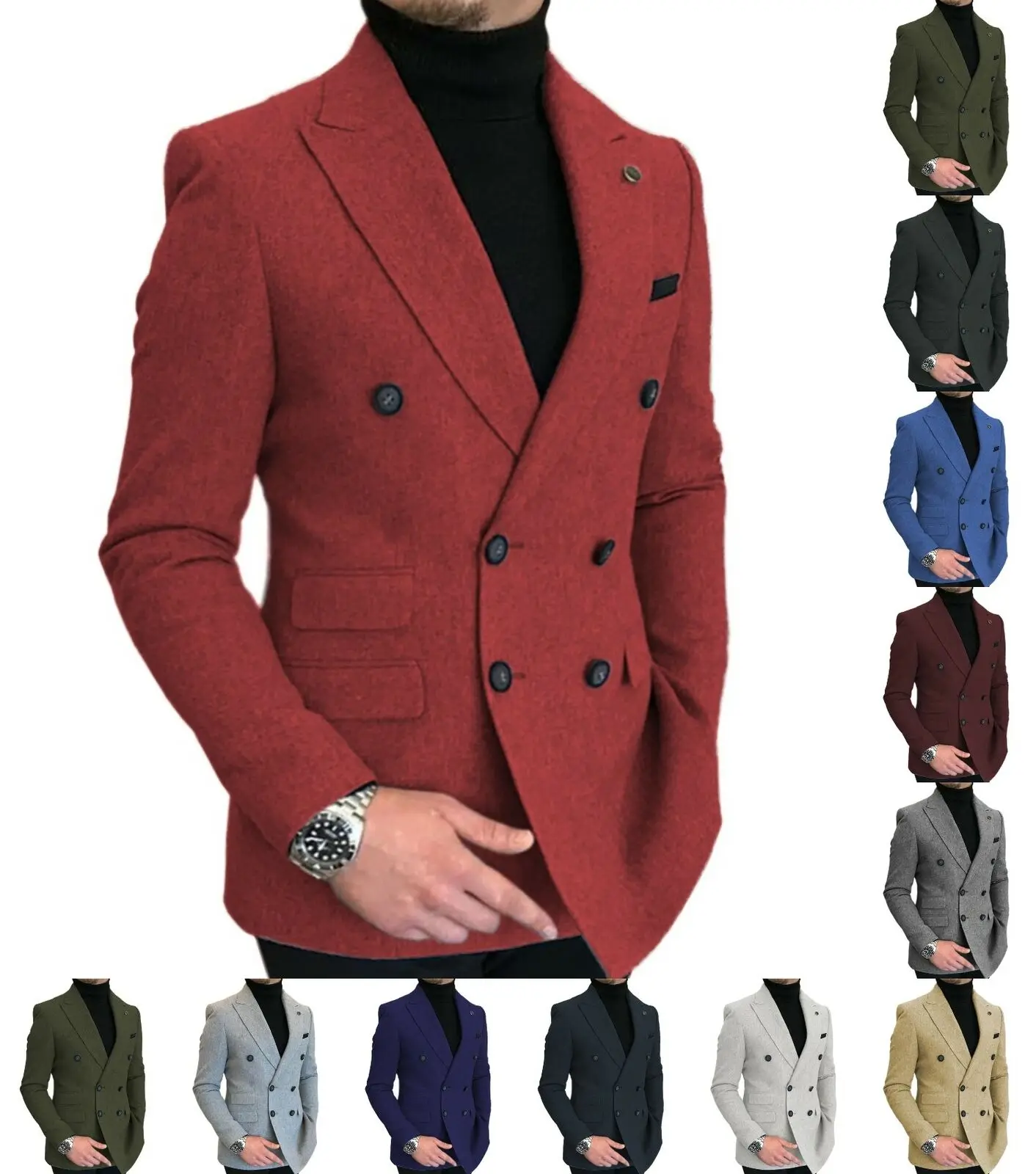 

Men's Double Breasted Blazer Groom Wedding Tuxedo Blend Wool Prom Wedding Overalls