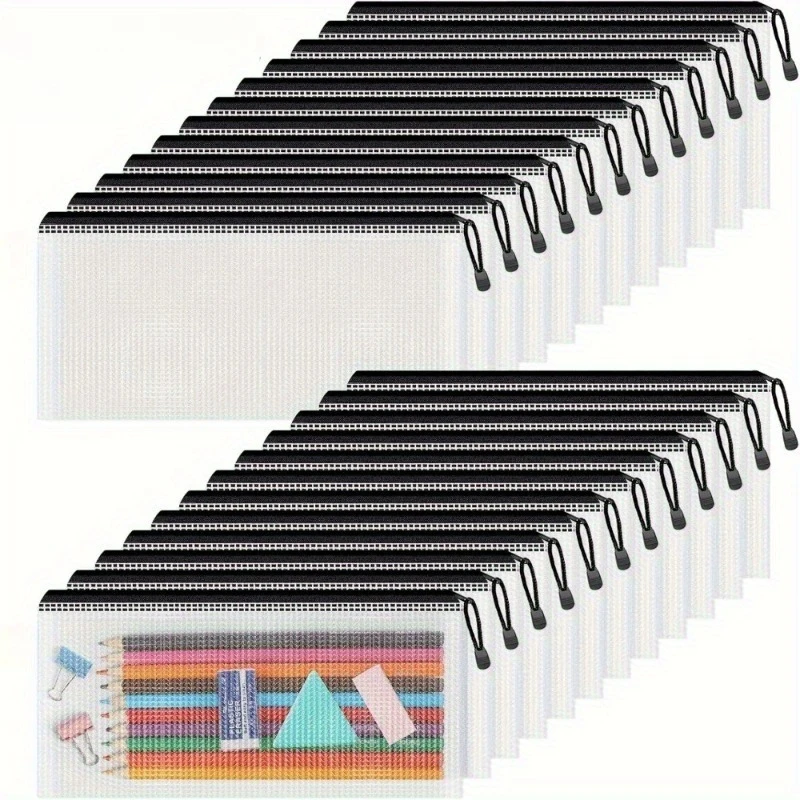 24pcs 메쉬 지퍼 연필 파우치, 23.62cm X 11.43cm 연필 케이스, 12 색 여행 학교 용품용 소형 지퍼 가방, 연필 케이스
