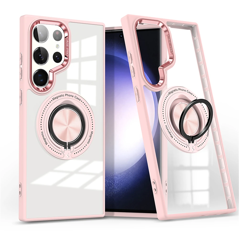 Magnetic Transparent Case with Rotating Metal Stand Holder