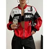 Autumn Winter Varsity Jacket Tops Women Long Sleeve Racing Bomber Letterman Jackets Color Block Y2k Outerwear Vintage Streetwear