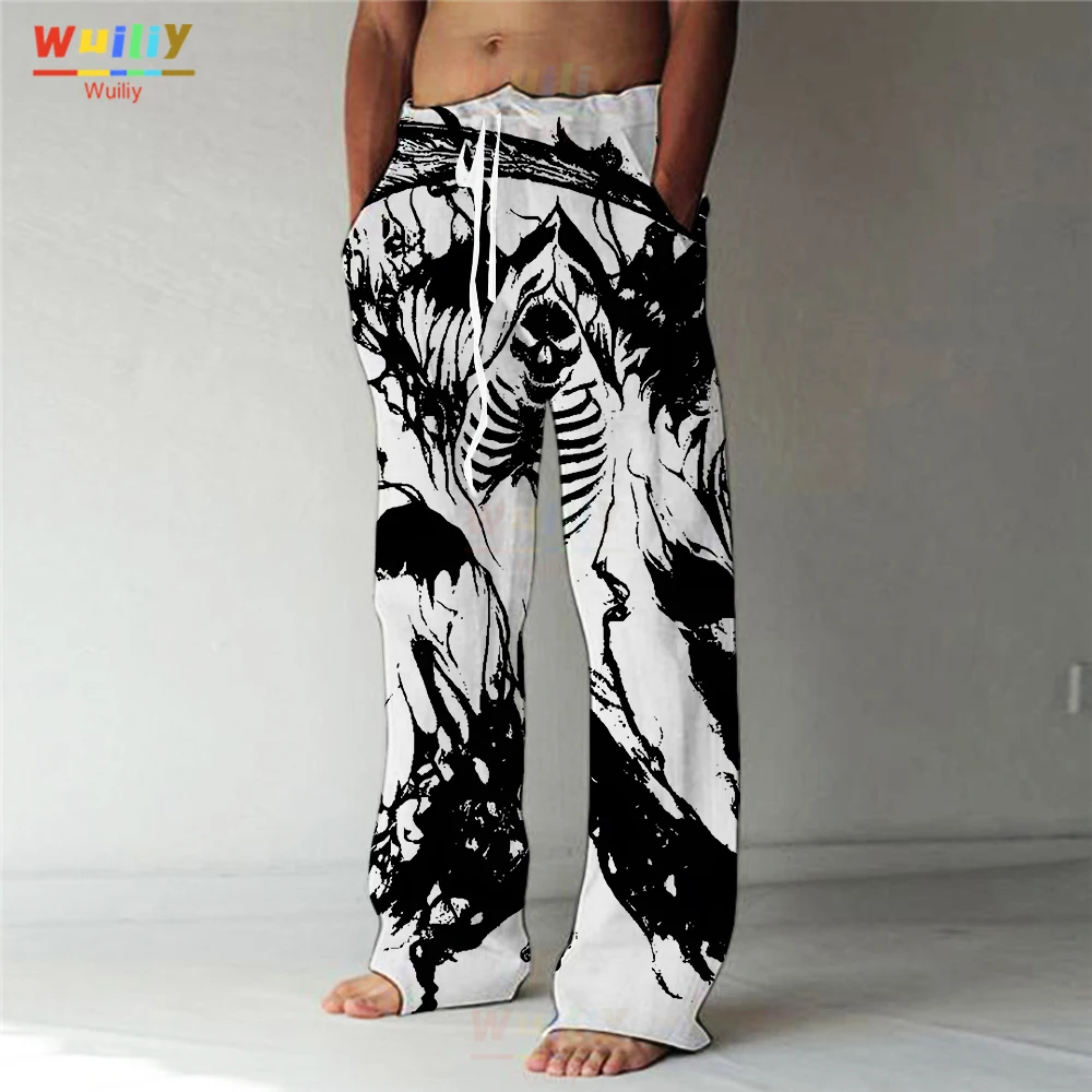 

Men's Skull Straight Trousers 3D Print Elastic Drawstring Design Front Pocket Pants Beach Cool Ghost Skeleton Graphic Prints