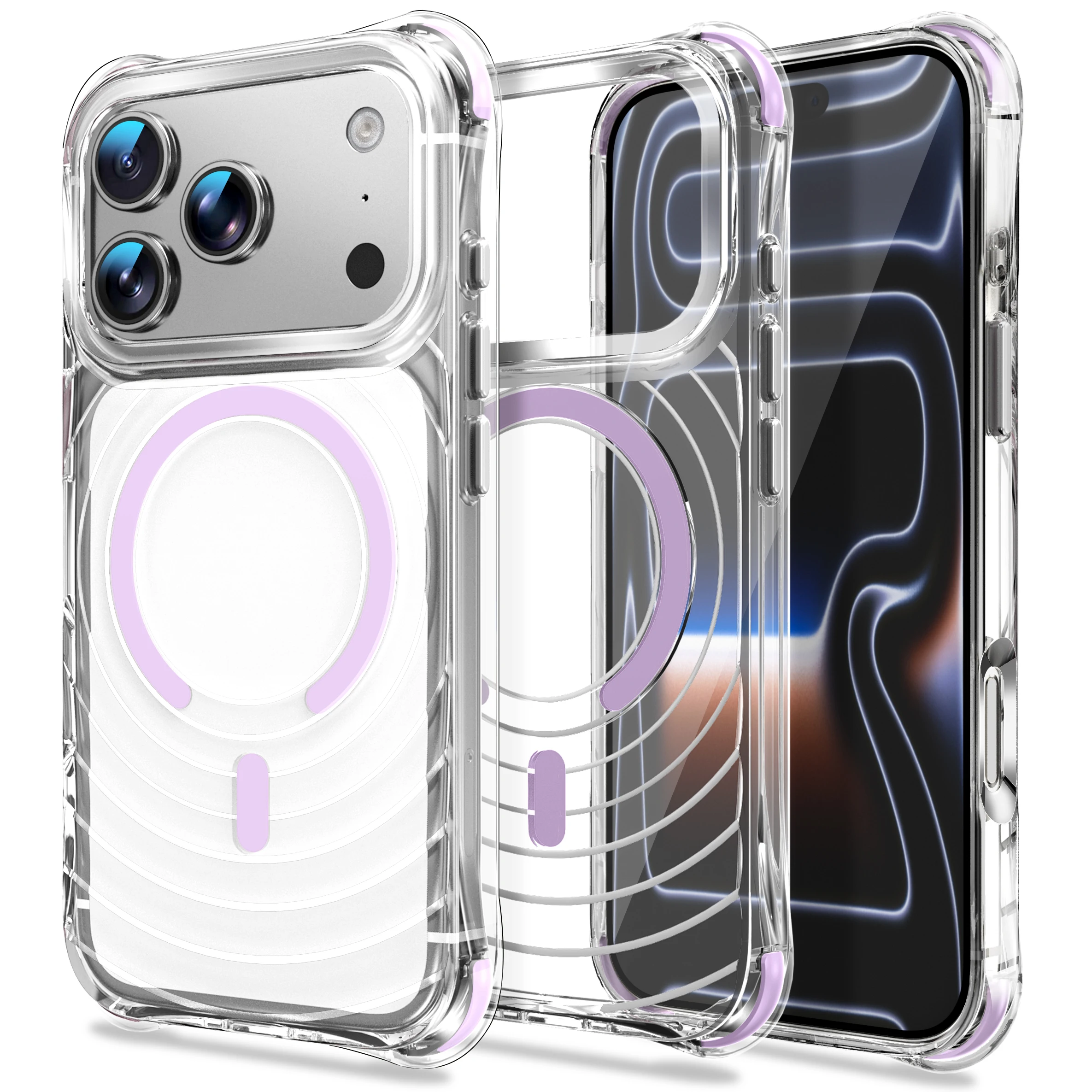 Water Ripple Shockproof Clear Magnetic Case with Magsafe-Compatible Wireless Charging - Transparent Hard Back Cover