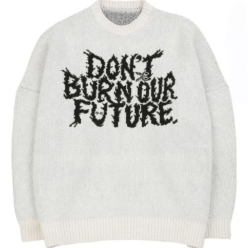 

2023 Fashion DON'TBURNOUR FUTURE Letter Print Pullover Sweater Y2K Street Punk Vintage Fashion Couple Youth Pullover Sweater