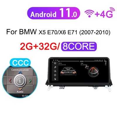 car audio video player 10.25'' Android 11 car Radio autoradio with screen for BMW X5/X6 E70 E71 CCC/CIC Carplay Bluetooth intelligent system Navigation car dvd video player