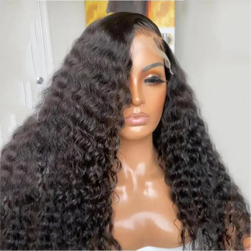 

Natural Black Soft 26Inch Long Kinky Curly Glueless 180% Density Deep Lace Frontal Wig For Black Women Babyhair Preplucked Daily