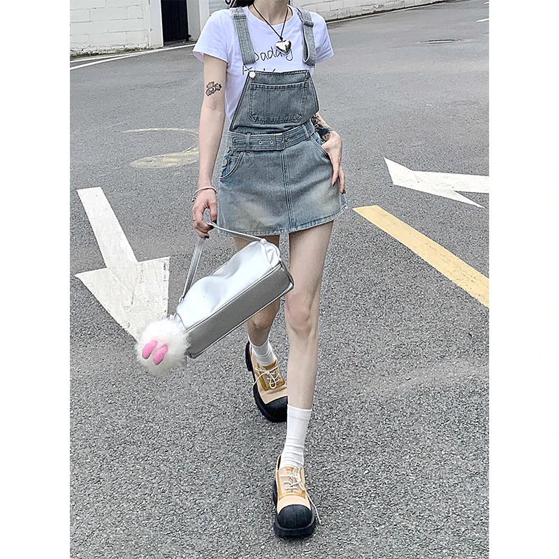 Cowboy straps dress pants female small summer new high-waisted cover crotch thin a word package hip dress short skirt tide