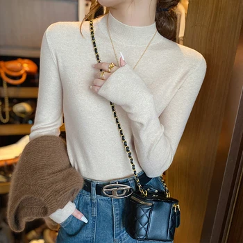 سترة نسائية لخريف وشتاء 2025 بلوفر ضيق غير رسمي عتيق قطع علوية كورية محبوكة أساسية بسيطة وأنيقة 5