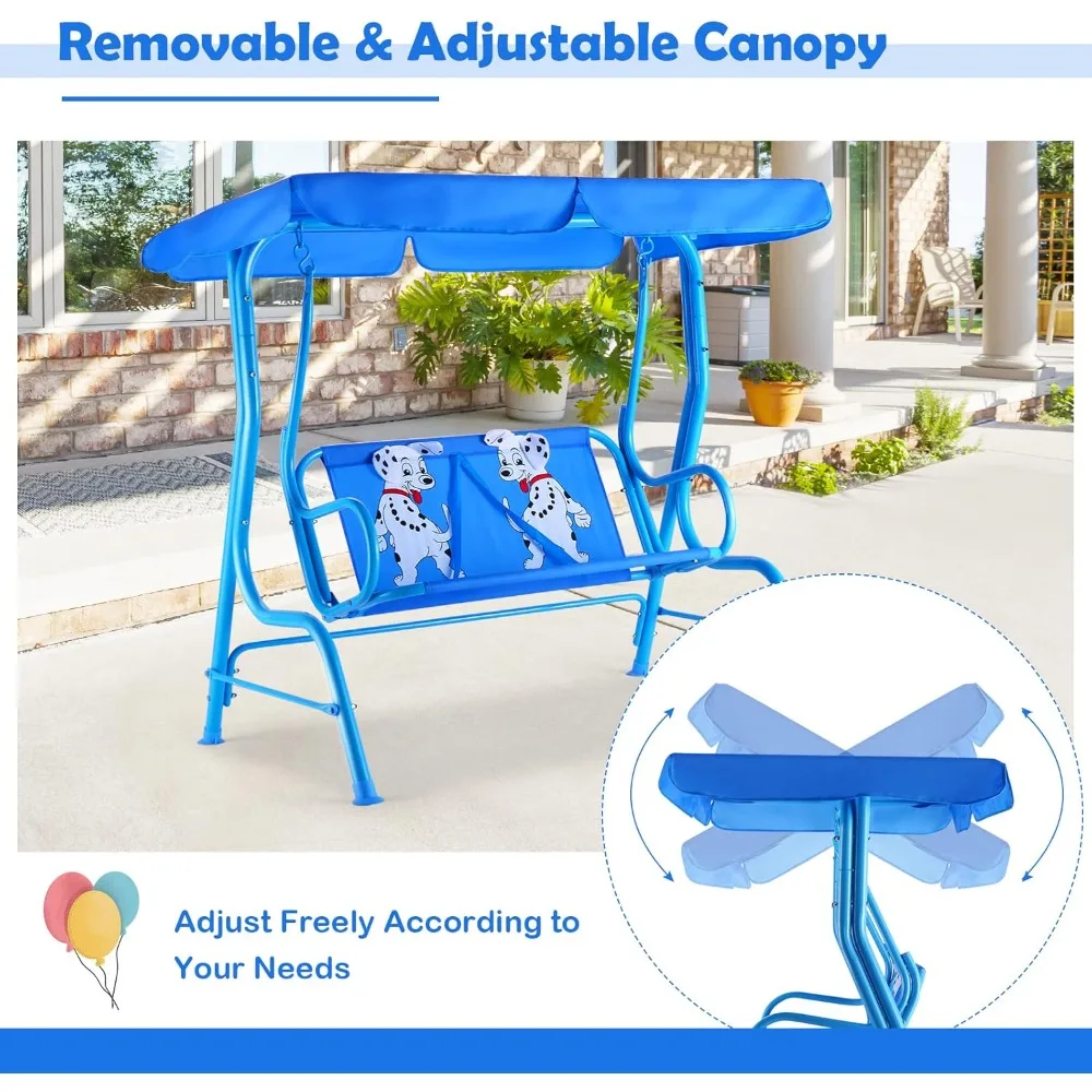 Swing w/Safety Belt, 2 Seats Outdoor Lounge   w/Removable Canopy, for Backyard Lawn, Patio Swings 2