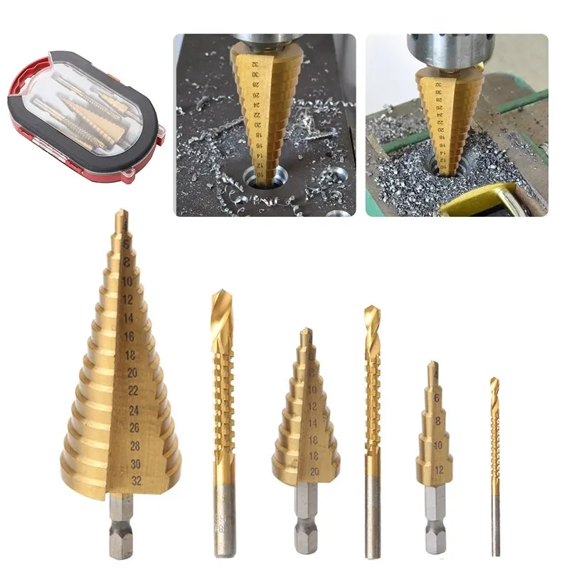 

6Pcs Step Drill Bit Saw Drill Bit Set Titanium Milling Cutter 4-12 4-20 4-32mm 3 6 8mm For Woodworking Metal Core Hole Opener