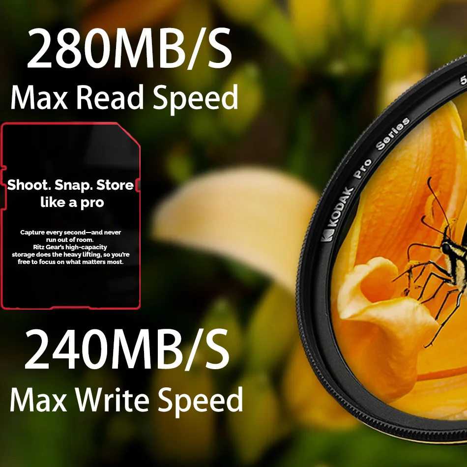 KODAK ī޶ ƮϿ ͽƮ ÷ ޸ ī, ʰ SD ī, SDHC SDXC UHS-II V30, U3 V90, 8K, 280 MB/s