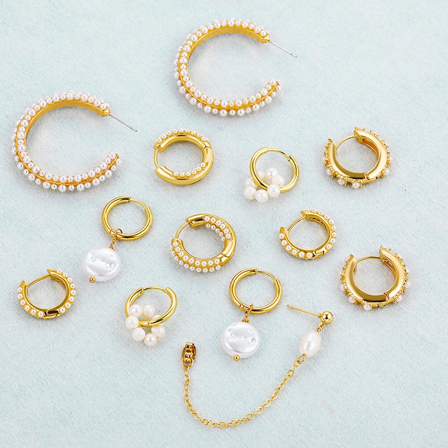 

Elegant Imitation Pearls Round Circle Hoop Earrings for Women Fashion Gold Color Small Huggie Hoops Eardrop Jewelry Gift