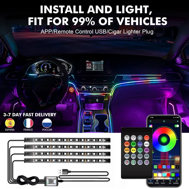 Neon LED Car Interior Ambient Foot Strip Light Kit Accessories Backlight  Remote App Music Control Auto RGB Decorative Lamps - AliExpress