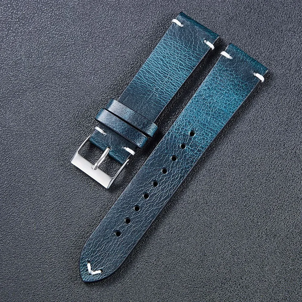 Premium Retro Oil Wax Leather Sport Watch Strap - Waterproof Quick Release Calfskin Wristband