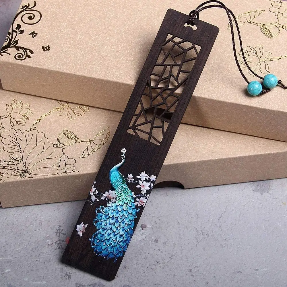 

Chinese Style Wooden Color Painted Bookmark Retro Carving Ebony Book Clip Pagination Mark Creative Students Gift Learning Supply