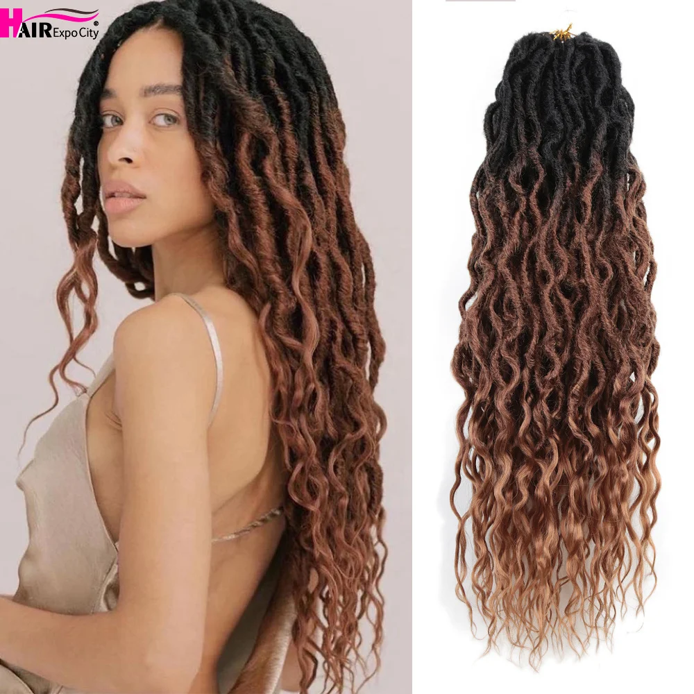 Goddess Faux Locs Crochet Hair With Curly Ends Wavy Queen Locs Pre-Looped  Synthetic Ombre BraidS Hair Extensions Afro Dreadlocks