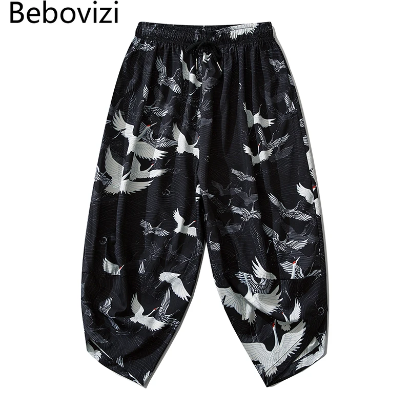 Thin Japanese Kimono Pants Women Men Samurai Harem Pants Loose Elastic Waist Chinese Style Cosplay Trousers men harem pants