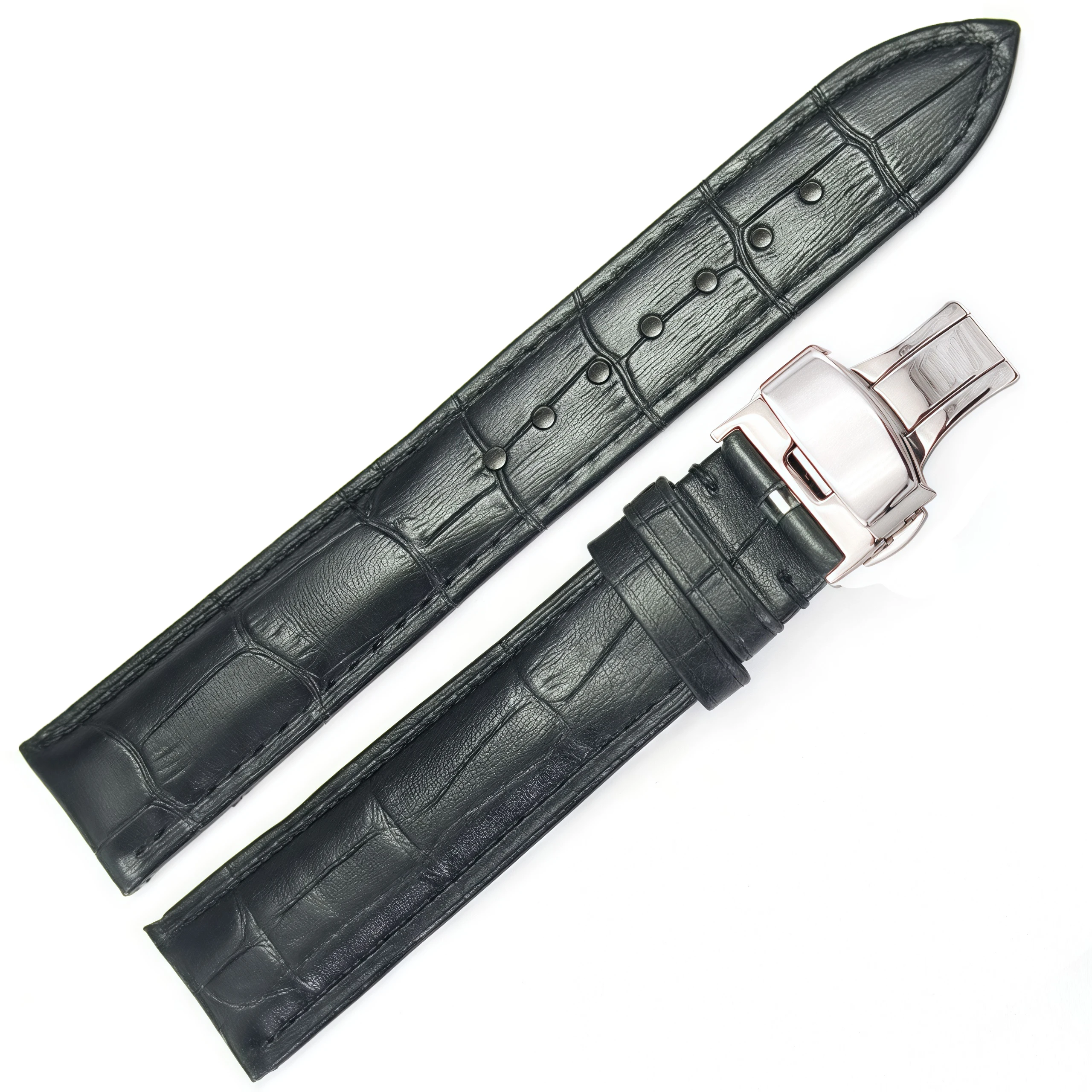 Premium Genuine Top Grain Leather Watch Band with Deployment Clasp, Universal Size 18-24mm