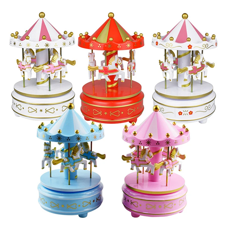Carousel Music Box Cake Decorative Ornament Baby Birthday Gift Toys Romantic Desktop Ornament Christmas Home Decor music box carousel music box