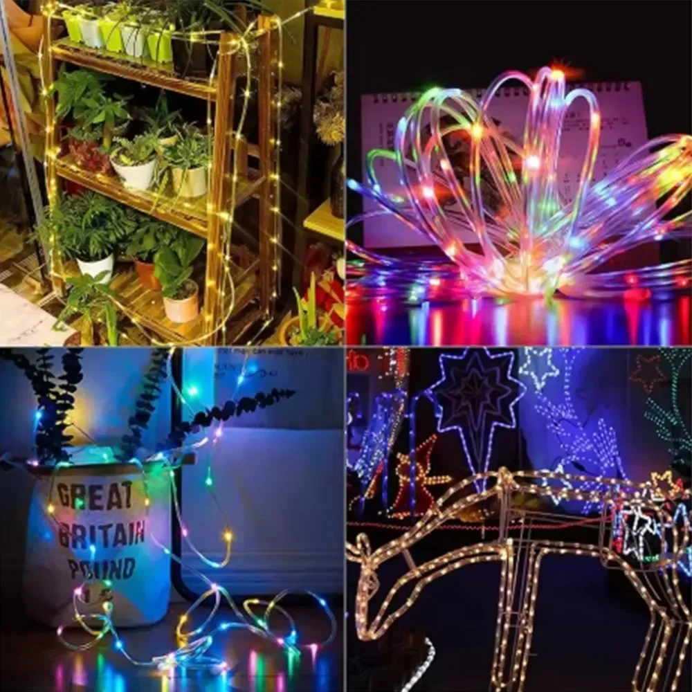 8-Mode Solar LED Tube String Lights Outdoor Garden 50/100 LEDs Flexible Garland Fairy Lights Wedding IP68 for Holiday Decoration