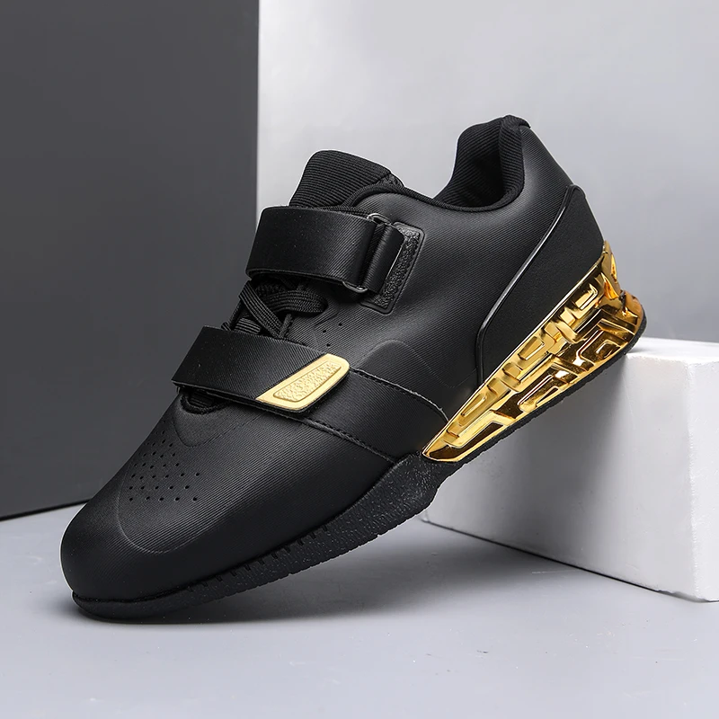 2024 New Men's Deep Squat Hard Pull Shoes Black Gold Weightlifting Shoes Men's Brand Fitness Training Shoes 39-46