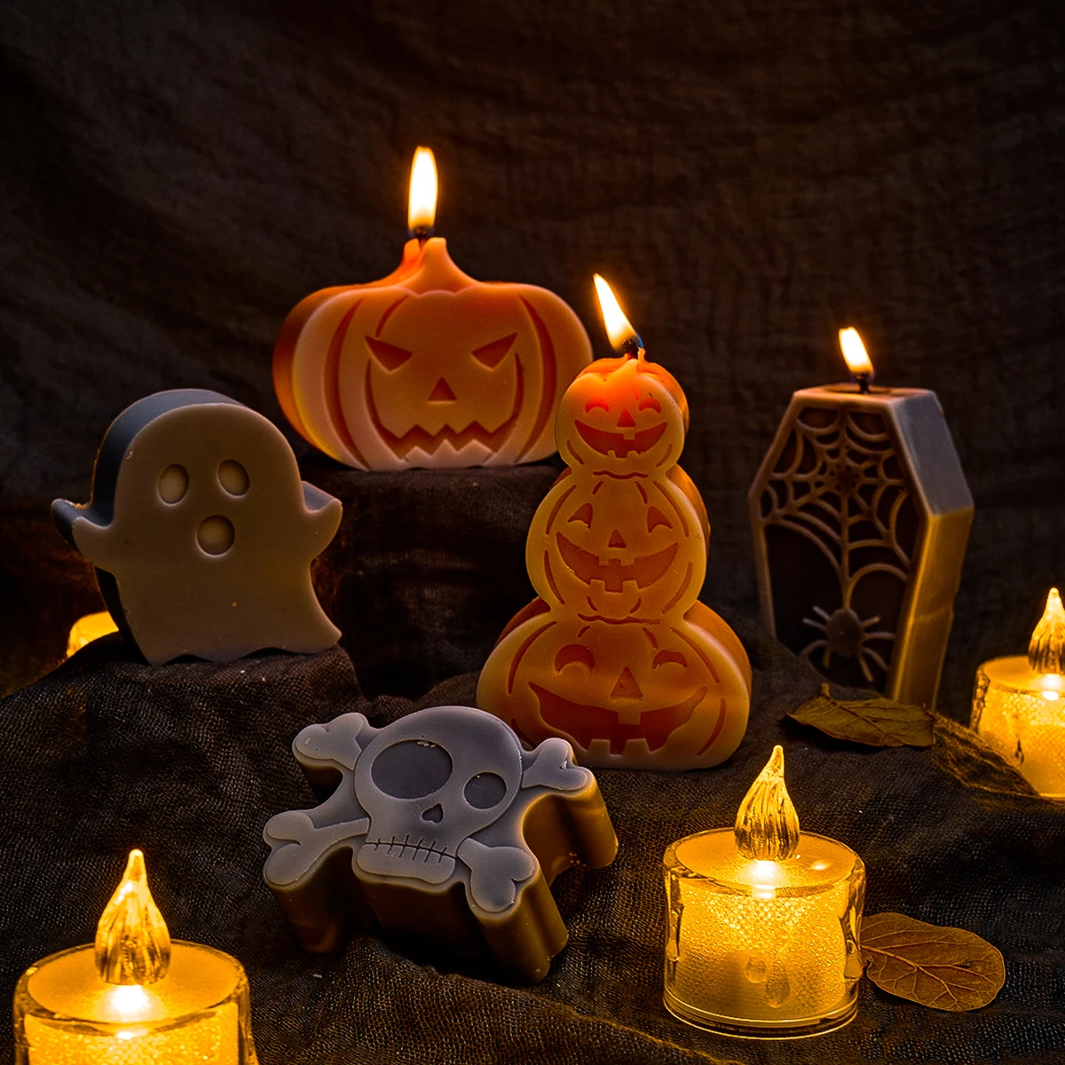 Description Picture 2 of itemNew Halloween Ornaments Pumpkin Silicone Candle Mold DIY Ghost Bat Soap Crafts Making Molds Plaster Resin Mould Home Decor Tools