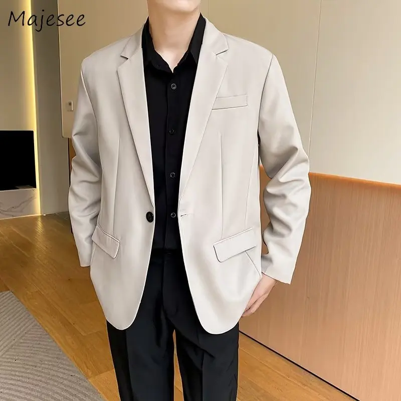 

Blazers Men Single Button Solid Baggy Coats Temperament Elegant Spring Autumn All-match Outwear Casual Stylish Teens Suit Collar