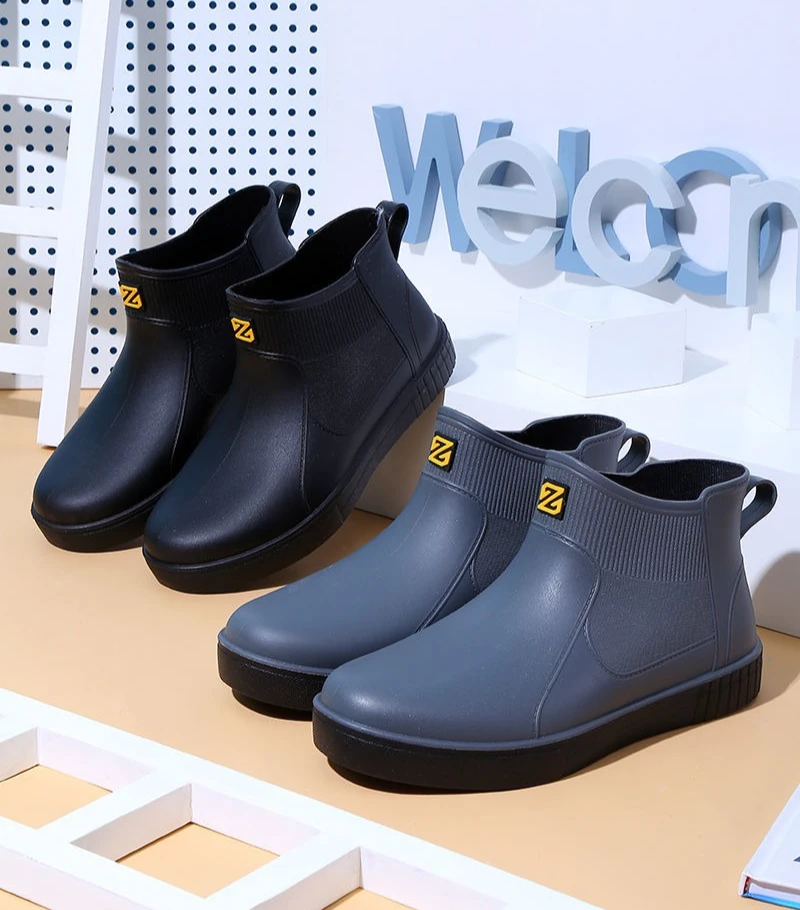 Men's Thick Platform PVC Rain Boots, Waterproof & Non-Slip, For Work & Students_voghion.com
